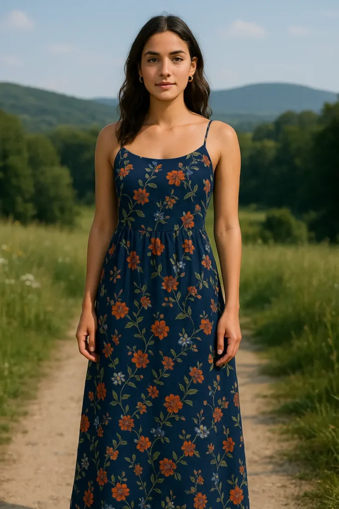 Navy blue floral maxi dress