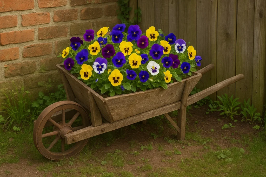 Rustic wheelbarrow flower