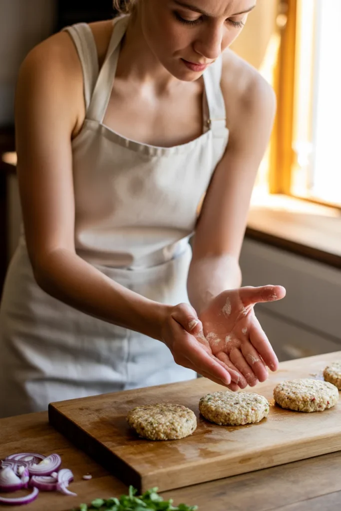  shaping quinoa burger patties