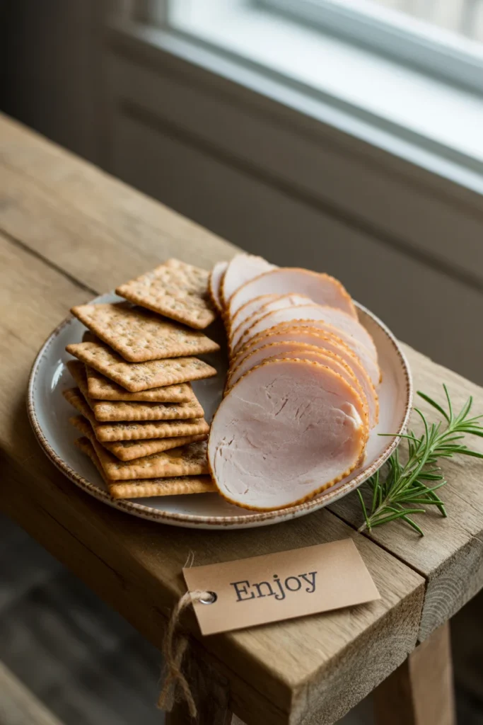 Whole grain crackers and turkey slices